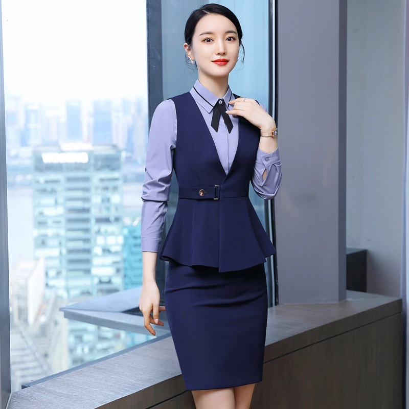 Naviu High Qualitty Fashion 2022 Women Suit Two Pieces Set Vest and Skirt Formal Uniform Office Wear