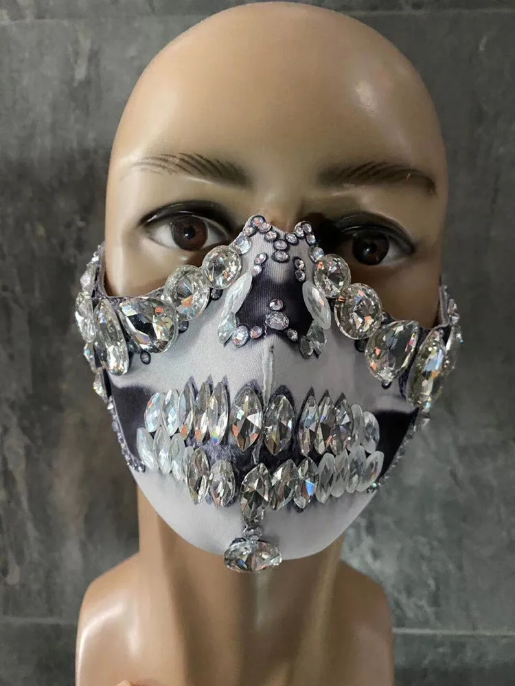 Masked Singer Crystals Pearls Masks Ornament Stage Costume Party Show Rhinestones Mask Props Accessories Men Women Stage Wear