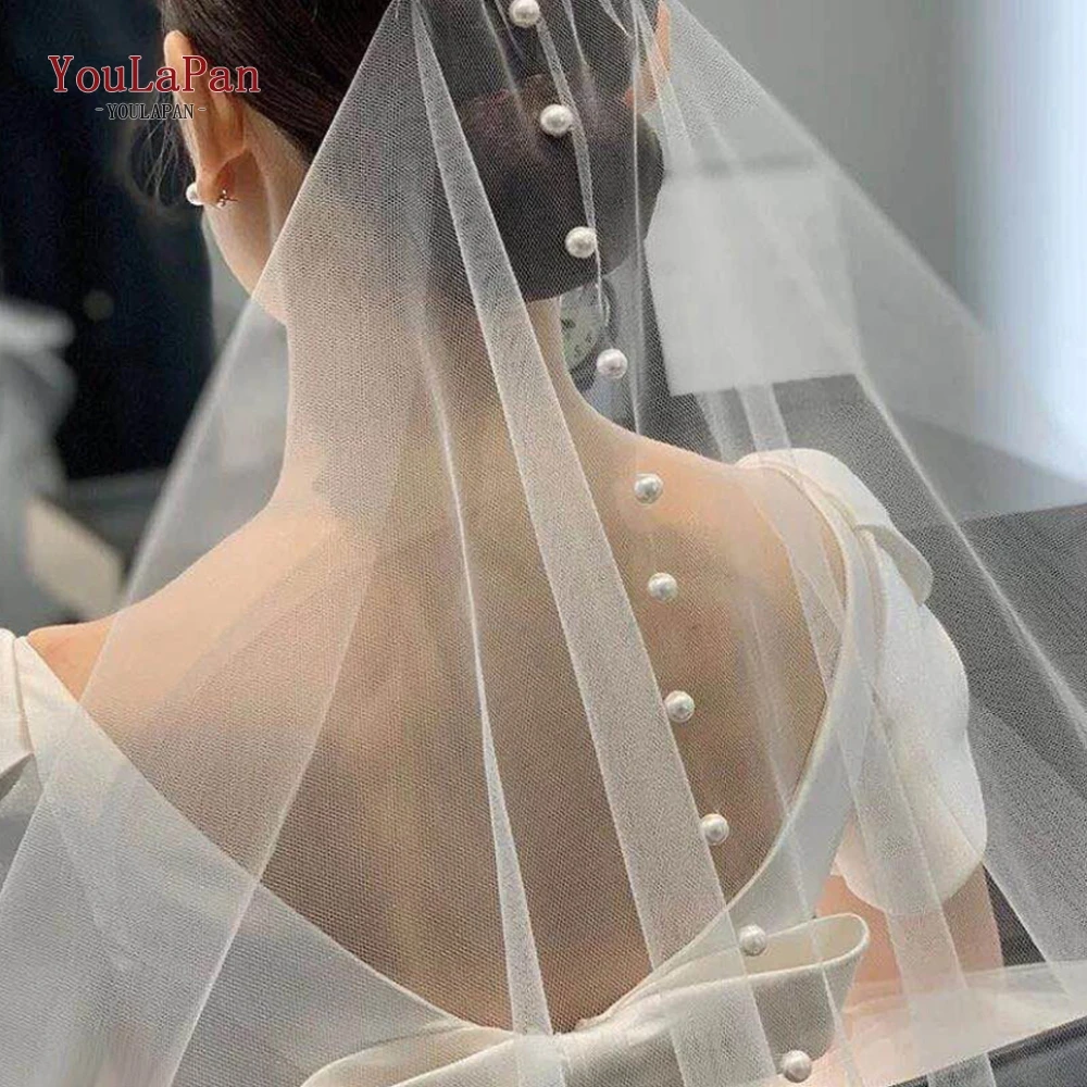 

YouLaPan Simple Bridal Pearl Veil Elegant Single Layer Wedding Bridal Accessory Velo De Novia Despedida De Soltera V64