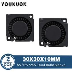 2PCS DC 5V 12V 24V 30x30x10mm Sleeve Dual Ball 1 inch Small Mini Blower Cooling Fan 30mm x 10mm 3cm 3010 3D Printer