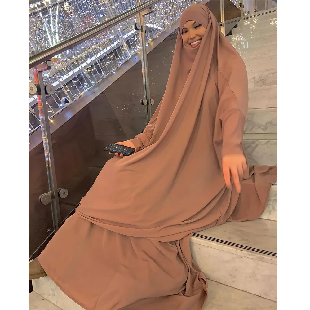 Imagem -04 - Conjunto Abaya e Khimar para Mulheres Vestido Longo Hijab Vestuário Oração Muçulmana Vestuário Turquia Roupas Islã Ramadan Caftan Turquia Peças