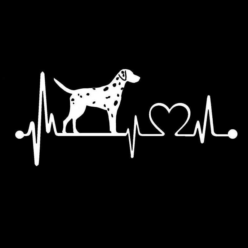 Volkrays Personality Car Sticker Dalmatian Heartbeat Dog Accessories Reflective Cover Scratches PVC Decal Black/Silver,6cm*17cm