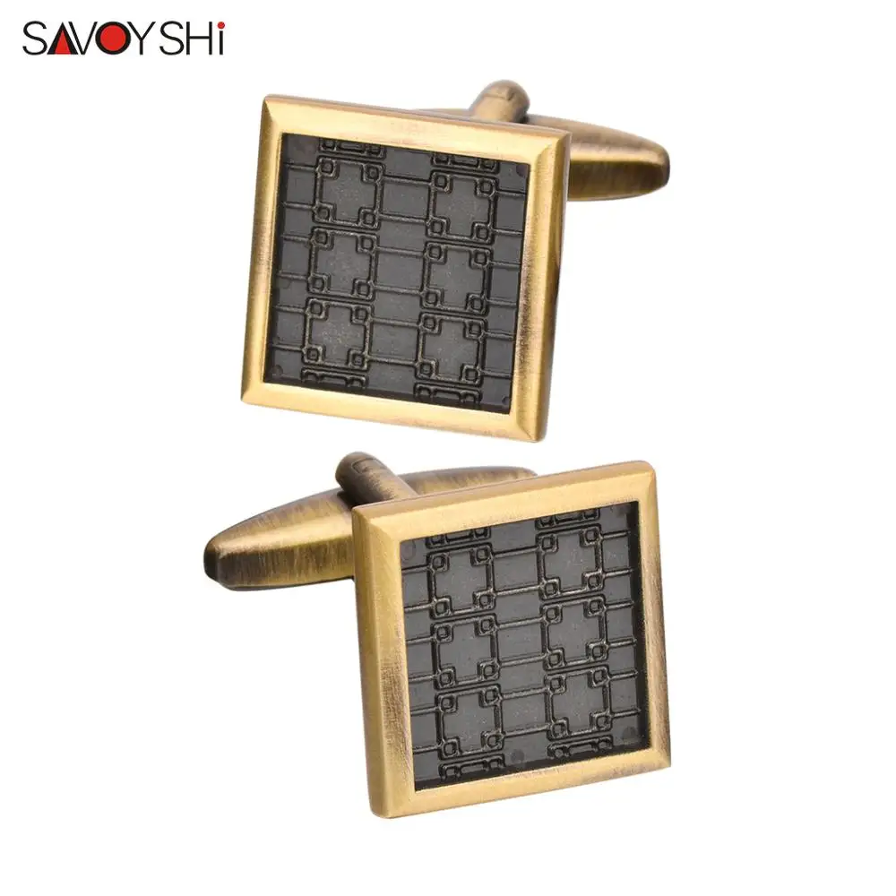 SAVOYSHI Newest Bronze Stripe Cufflinks for Mens Brand Square Cuff buttons High Quality Cuff links man Gift Free Custom Name