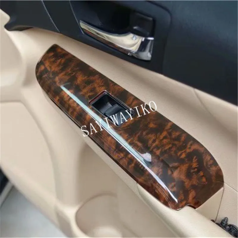 LHD 6pcs/lot ABS carbon fiber grain or wooden grain car window lift panel decoration cover for 2012-2015 Toyota camry MK7