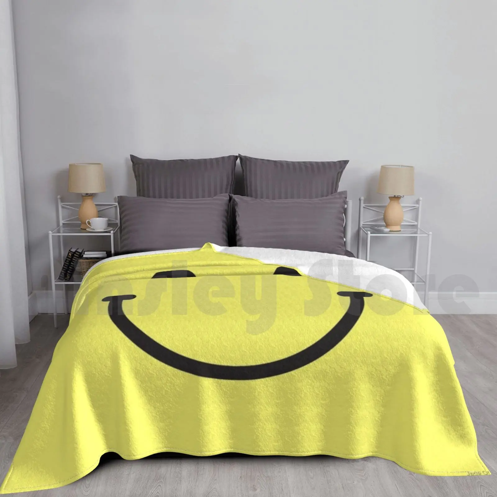 Smile Blanket For Sofa Bed Travel Smile Cute Yellow Face Expression Line Simple Silly Minimal Simplistic