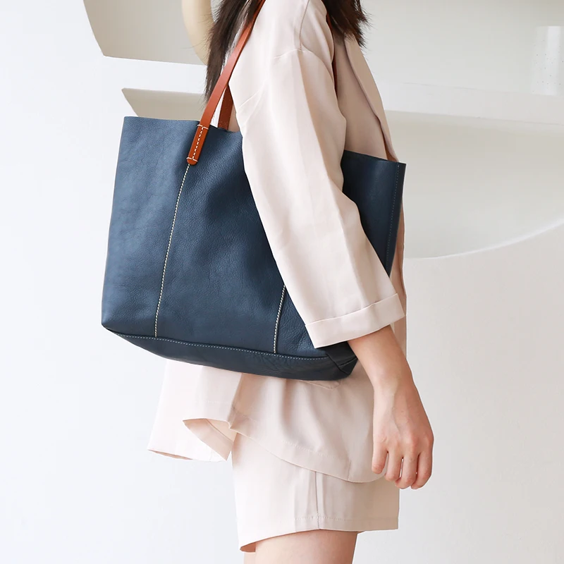 Luxury Genuine Leather Women Totes Bag Large Capacity Lady Handbag Simple Business Women Working Bag Cow Leather Shoulder Bags