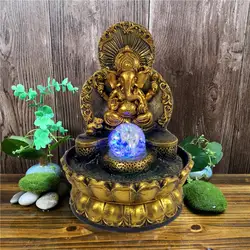 Ganesha Statues Indoor Water Fountain Zen Meditation Indoor Waterfall Elephant Buddah Statute Tabletop Fountain for Bedroom Home
