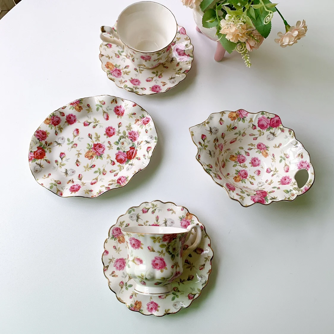 

French retro flowers ceramic coffee cup and plate a set of salad bowl and plate tableware court style cup and plate