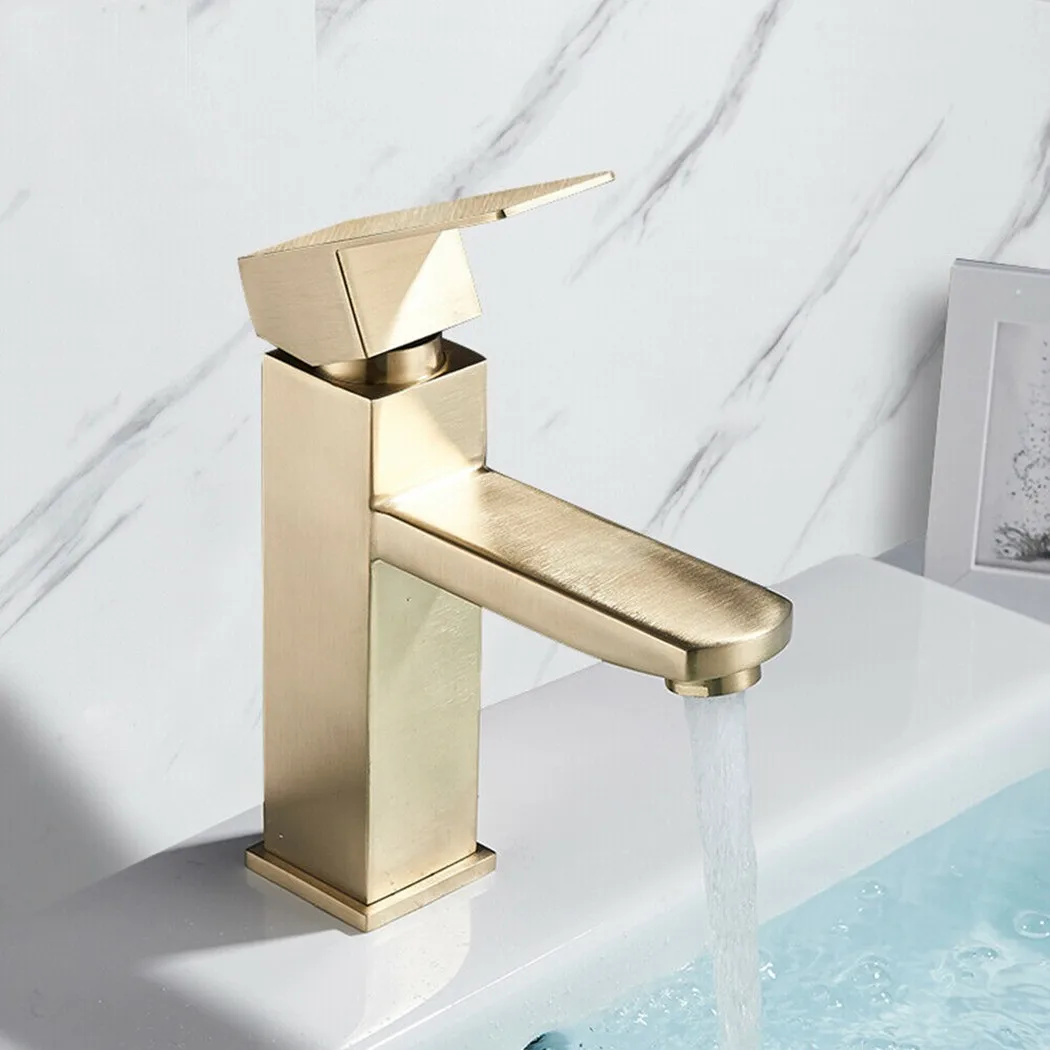 

Golden Square 304 Stainless Steel Basin Faucet Home Hotel Bathroom Faucet Hot Cold Water Sink Tap Deck Mounted