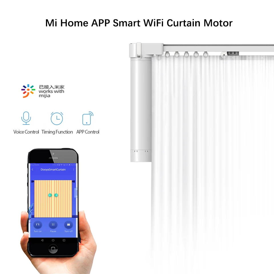 Dooya Smart Curtain Motor M2 With Curtain Track, Mijia APP Remote Control Motorized Electric Rail System For Smart Home