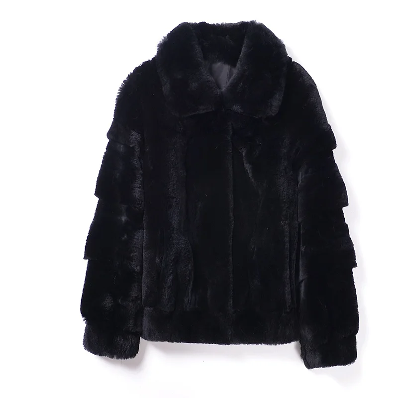 2020 New Short rabbit fur Jacket 100% Full Pelt Genuine Real rex Rabbit Fur Coat Stripe Line Natural fur outerwear