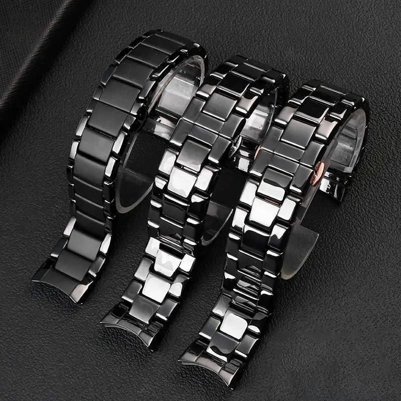 Ceramic watchband for Armani ceramic watch AR1451 AR1452 AR70002 AR1400 AR1410 AR1440 strap Case 22mm wristband Butterfly button