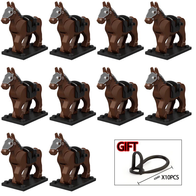 10PCS/LOT Medieval Time Knight Rohan War Horse Roman Animal Building Blocks Action Figures Toys For Children Koruit XP1007-1016