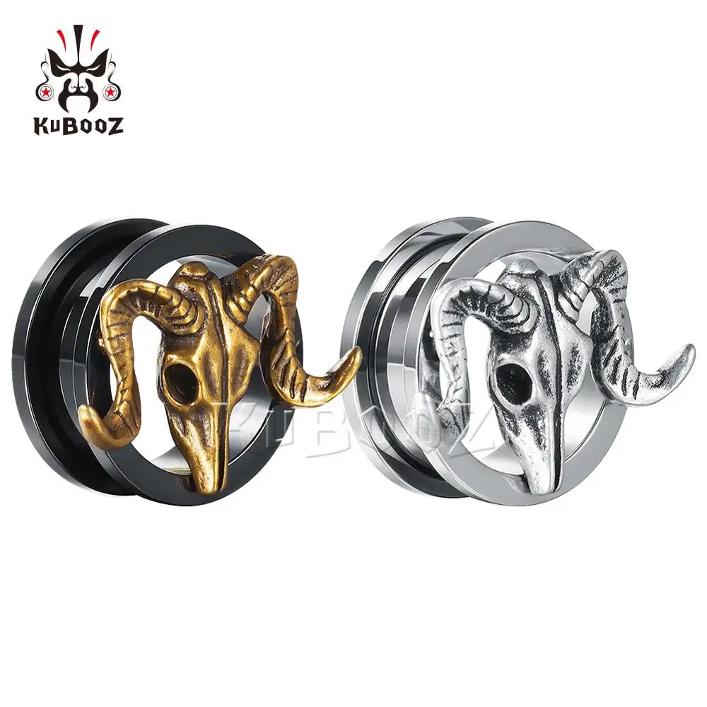 KUBOOZ Vintage Ear Piercing Plugs Tunnels Stainless Steel Studs Screw Body Jewelry Gauges Earrings Fashion Gift For 2PCS 0G 00G