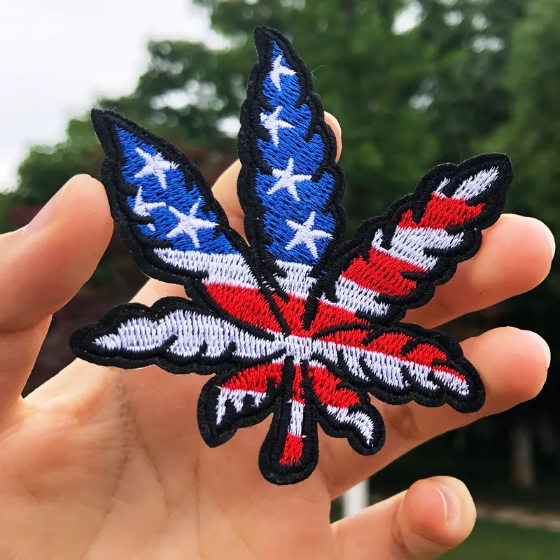 Maple Leaf Embroidered Patches For Clothing DIY Iron On Patches On Clothes Summer T-shirt Applique Badge Stripes Accessories