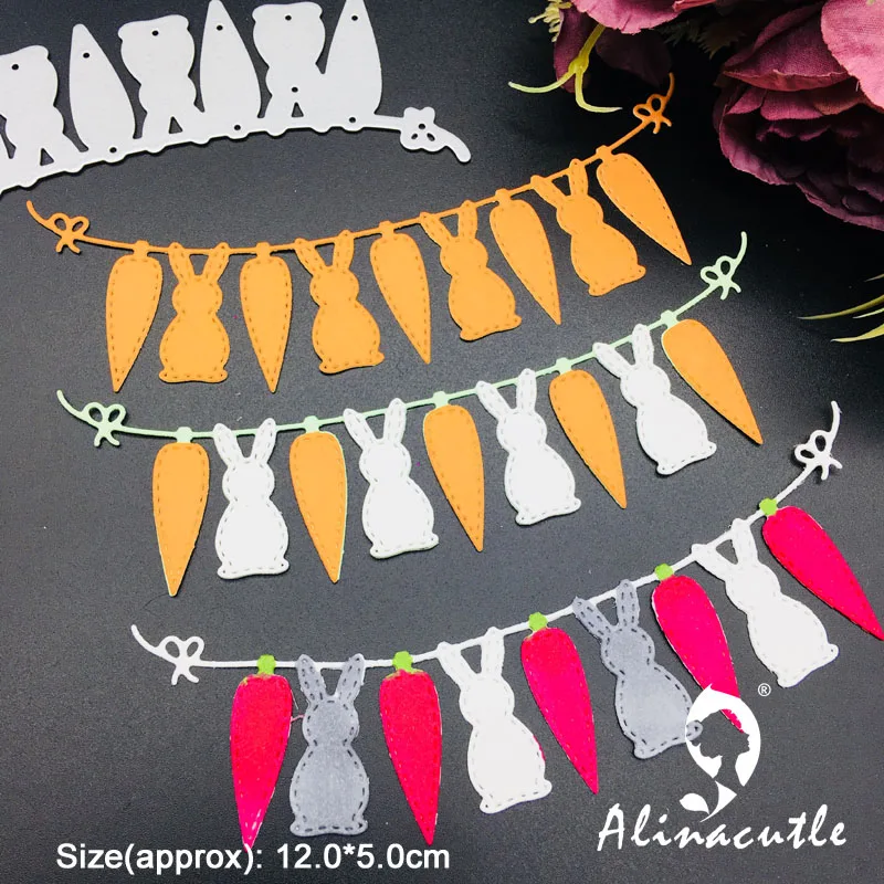Alinacutle Metalen Snijden Sterven Cut Pasen Bunny Wortelen Banner Plakboek Craft Handgemaakte Kaart Album Punch Art Cutter Sterven
