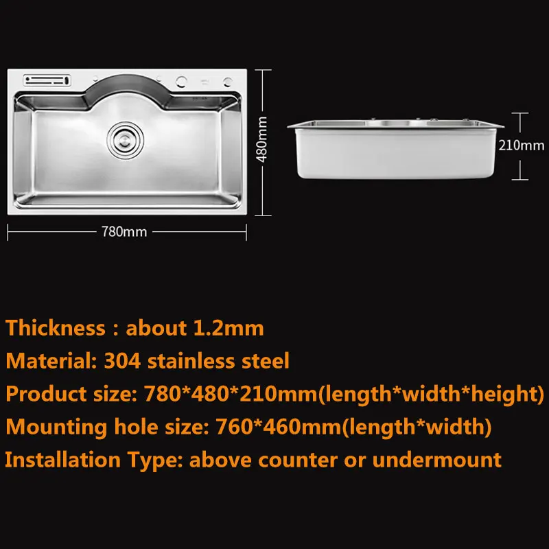 Imagem -06 - Escovado Kitchen Sink Multifuncional Único Bowl Acima Counter ou Undermount 1.2 mm Espessura Aço Inoxidável