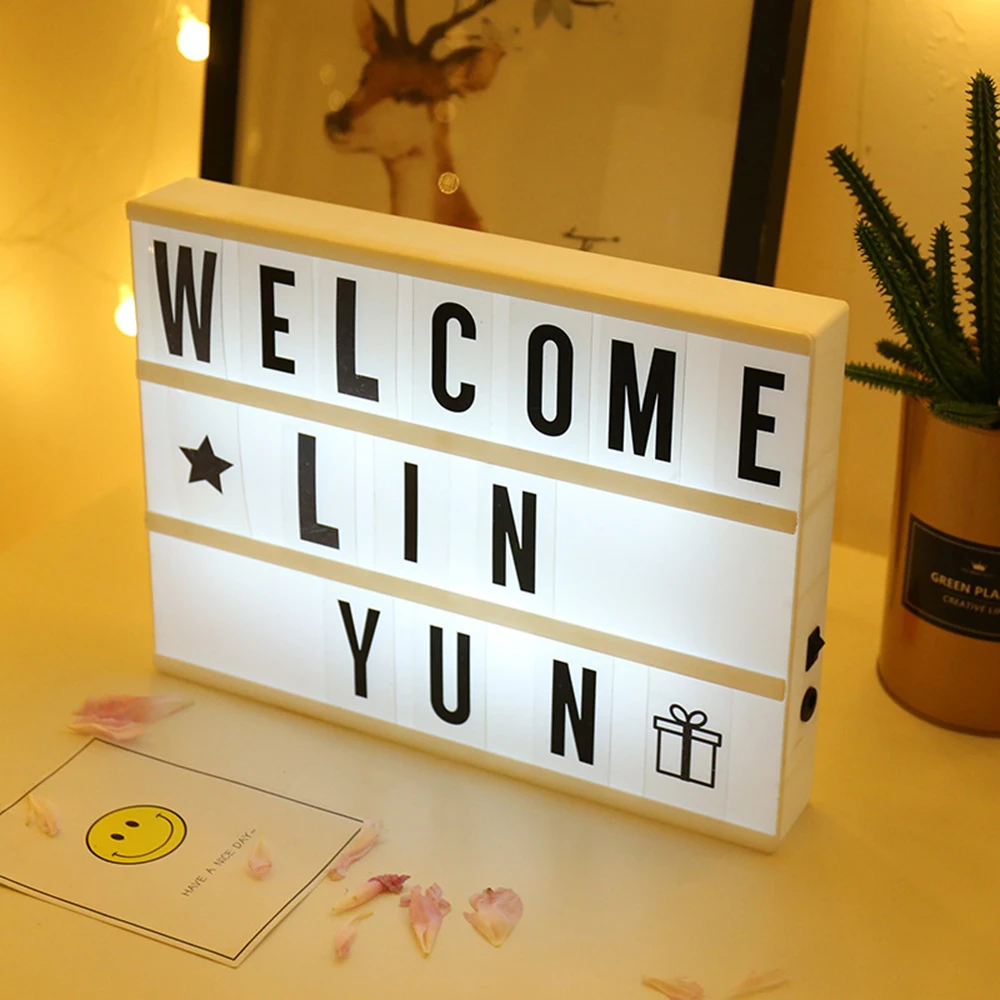 LED Combination Light Box USB/Battery Powered Night Light Desk Lamp A4 A6 DC 5V DIY Letters Symbol Cards Decor Message Board