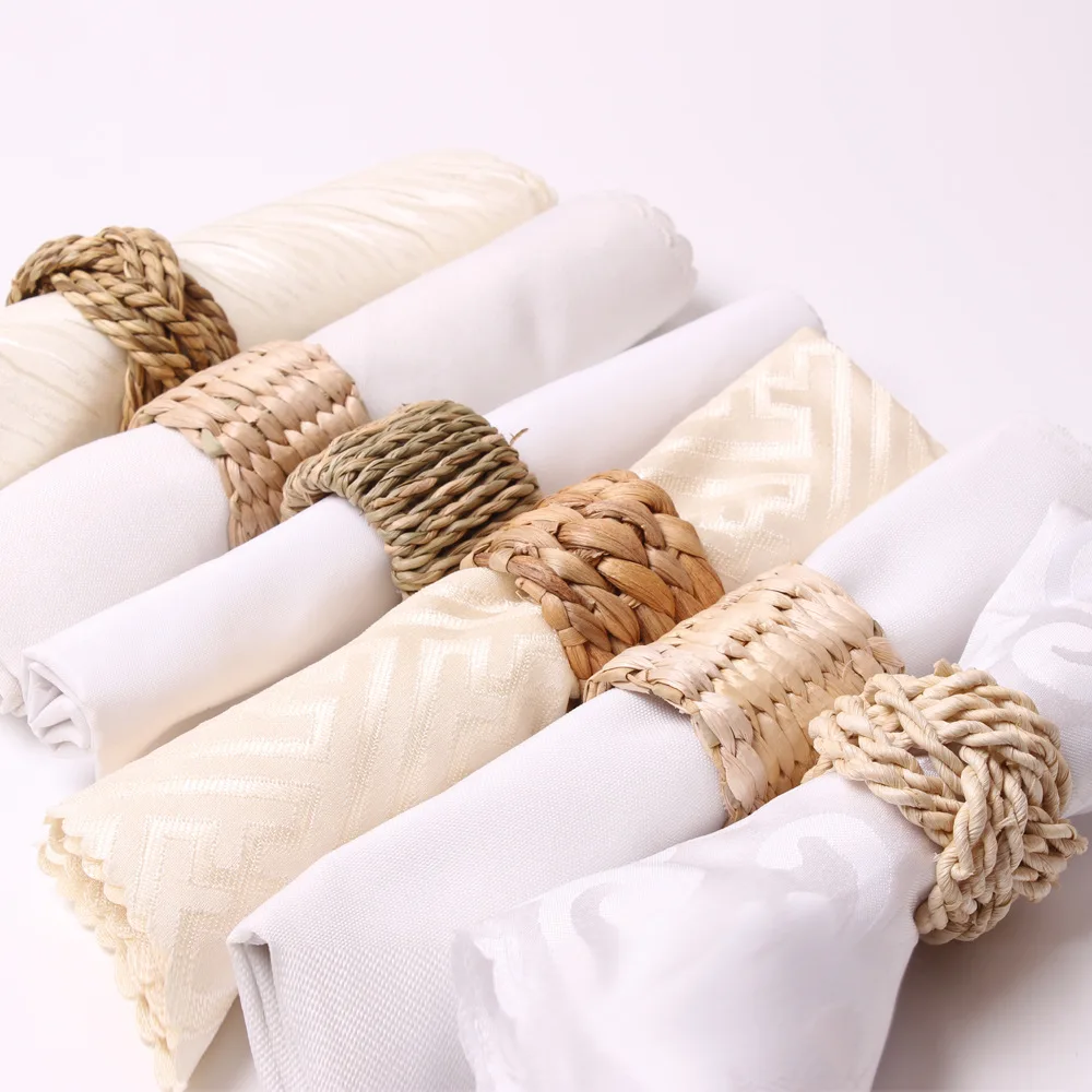 Natural Material Straw Corn Husk Wooden Napkin Ring Hyacinth Grass Buckle For Cloth Napkins Towel Ring Restaurant Accessories