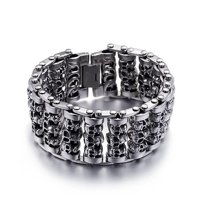 Bracelets For Men\'s Boy\'s Fashion Chain Jewelry, 316L Stainless Steel Rock Punk Motorbiker cross flower Bracelet and Bangle