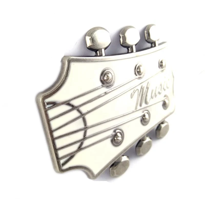 Electric Guitar Head Music Musician Country White Metal Belt Buckle Casual Western Cowboy DIY Accessories Fashion Men Gifts