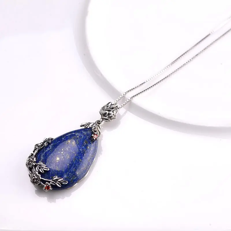 

FNJ Flower Pendant 925 Silver Original Pure S925 Sterling Silver Pendants for Jewelry Making Women Natural Lapis Lazuli