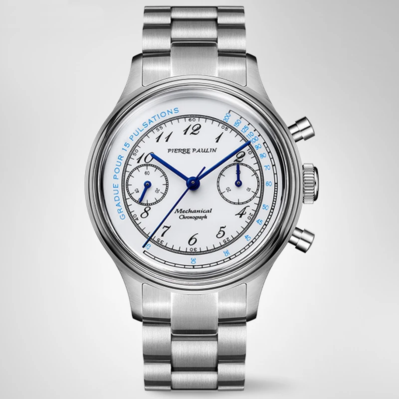 PIERRE PAULIN Enamel Dial Heat Blue Hands Doctor Pulsation Mechanical Chronograph Complicated Men's