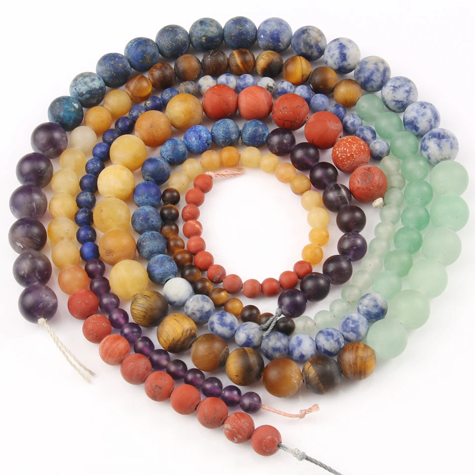 Natural Matte 7 Chakra Beads Round Loose Stone Beads for Jewelry Making DIY Yoga Bracelet Healing Energy Beaded Jewelry 15\'\'