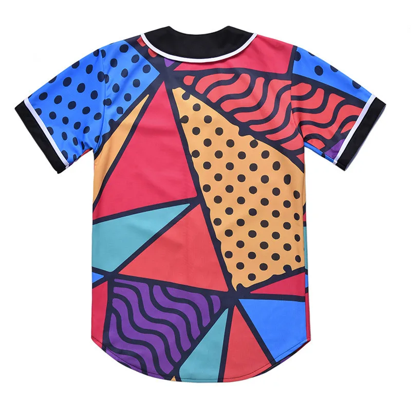 New summer color geometric 3D digital print cardigan short sleeve men's baseball wear