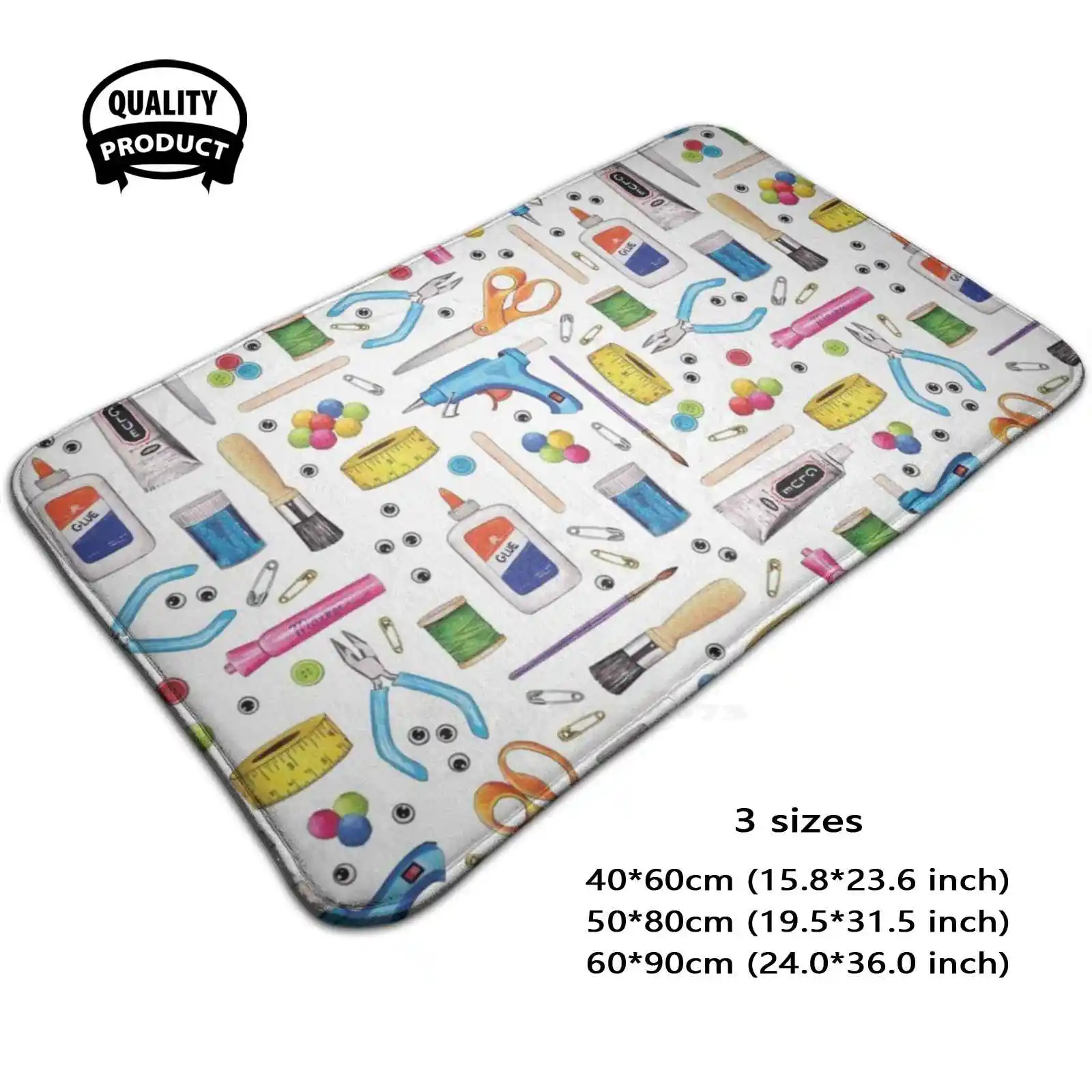 Cute Craft Supplies Pattern Soft Cushion Home Carpet Door Mat Car Rug Crafting Crafty Crafter Crafts Craft Supplies Scissors