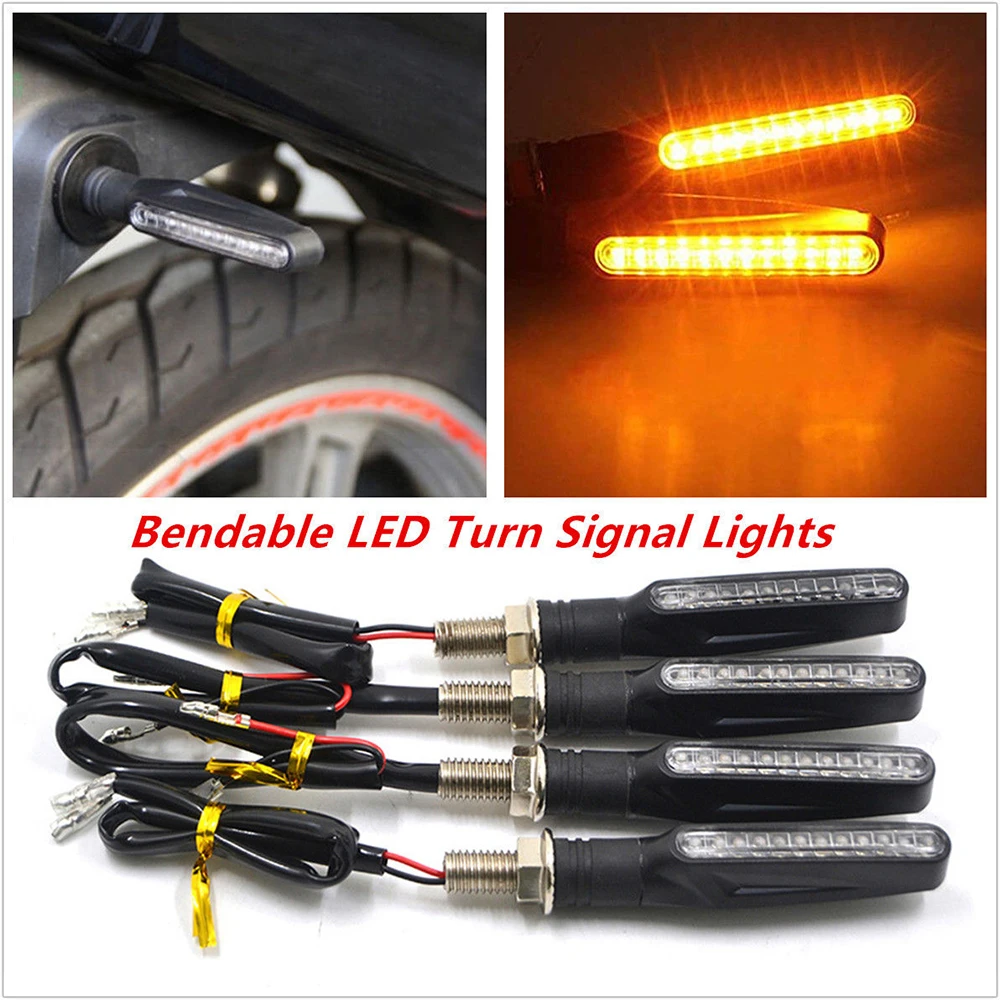 1PCS LED Motorcycle Turn Signals Light 12 SMD Tail Flasher Flowing Water Blinker IP68 Bendable Motorcycle Flashing Lights