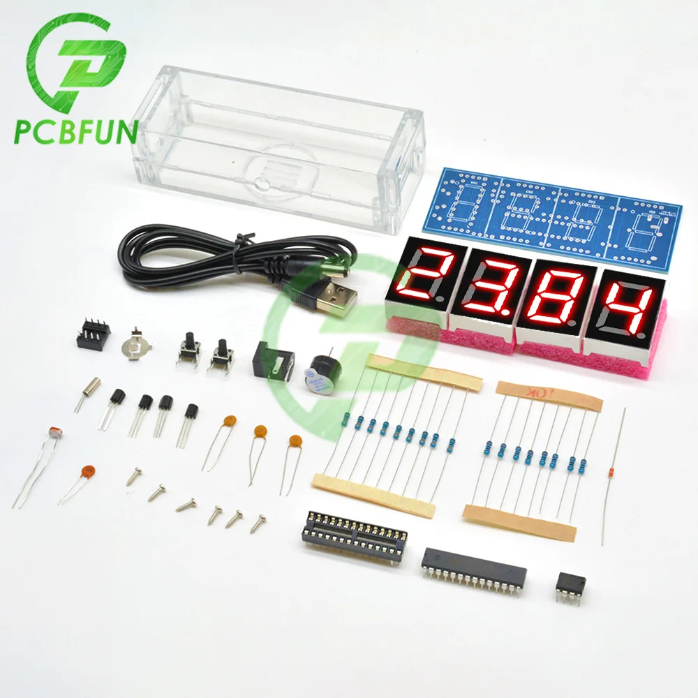 4 Bits Kit DIY LED Digital Electronic Clock with Temperature Thermometer Function Red/Blue/Green/White Display Light