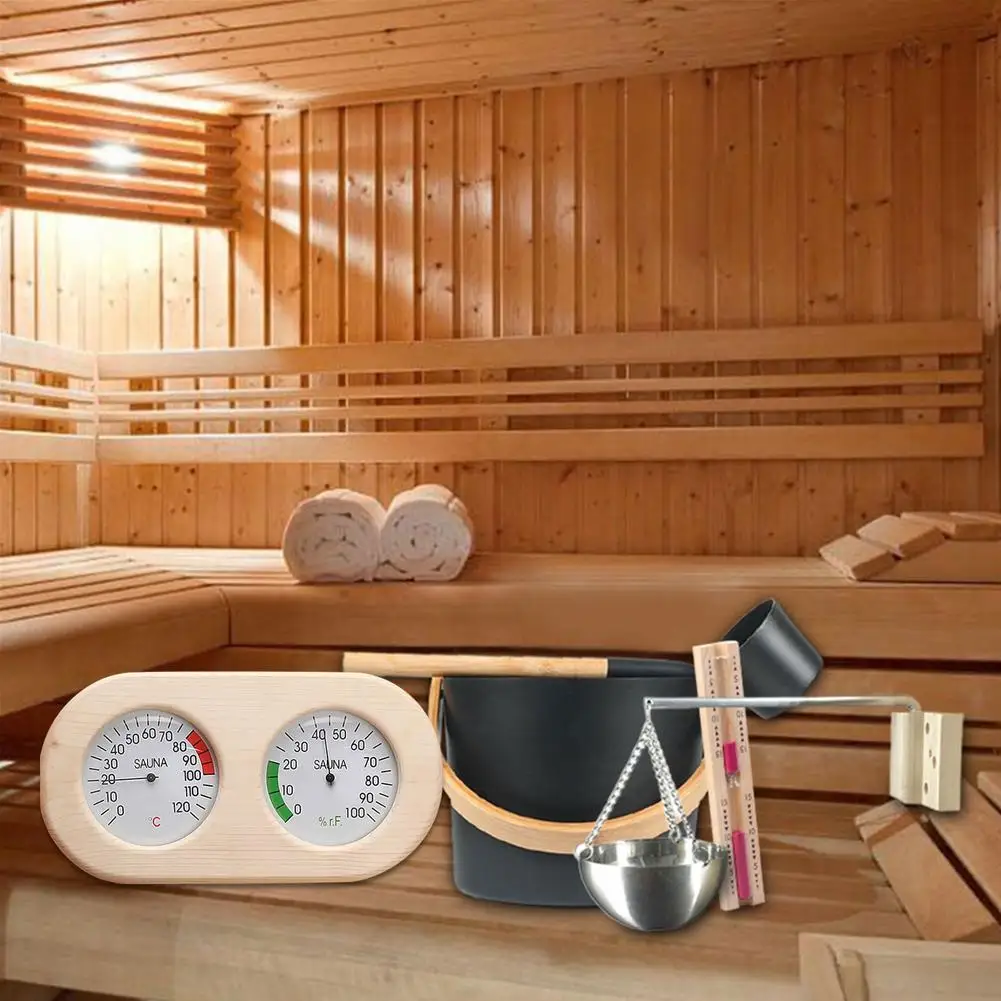 7L Luxury Finnish Sauna Aluminum Bucket With Long Handle Spoon Thermometer Humidometer Barrel Set Sauna Accessories