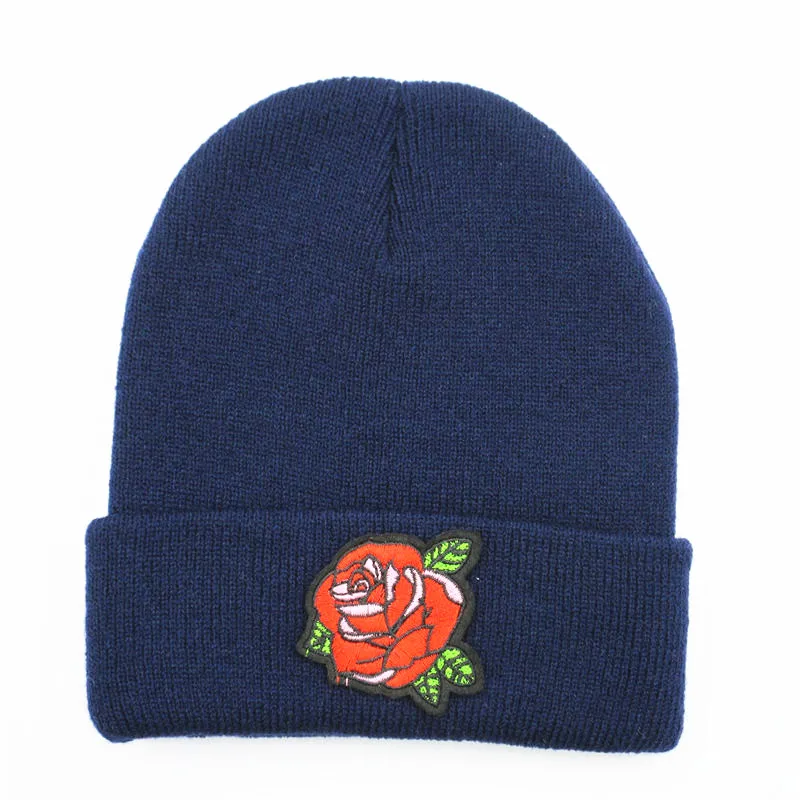 

LDSLYJR Rose flower embroidery Thicken knitted hat winter warm hat Skullies cap beanie hat for men and women 188