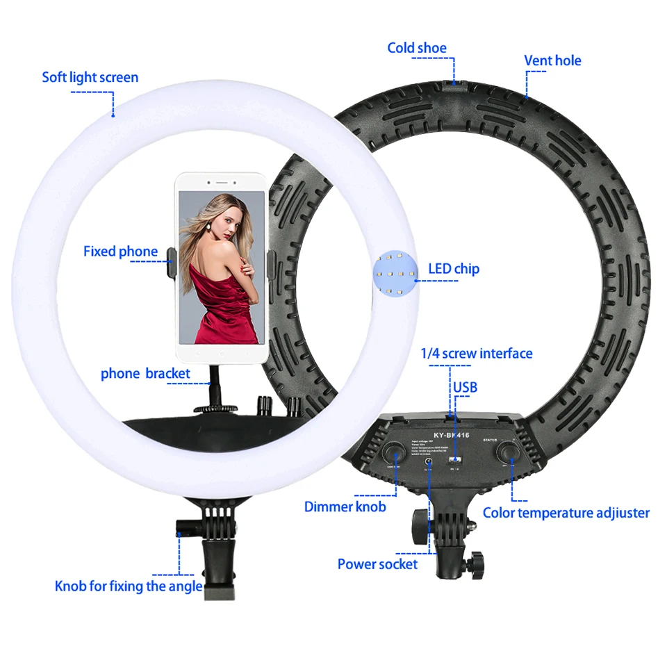 18 inch Selfie Ring Lamp Photography Lighting LED Ring Light with Tripod Stand Bracket for Photo Studio/Youtube/Video