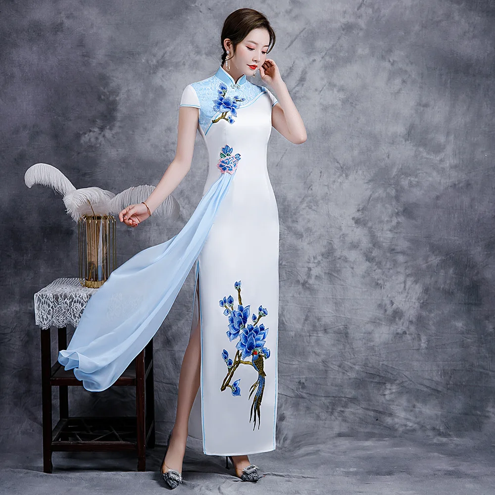 

Sexy Satin Bride Wedding Chinese Dress Gown Plus Size 3XL-7XL Lady Floral Cheongsam Mandarin Collar Qipao Ribbon Grace Vestidos