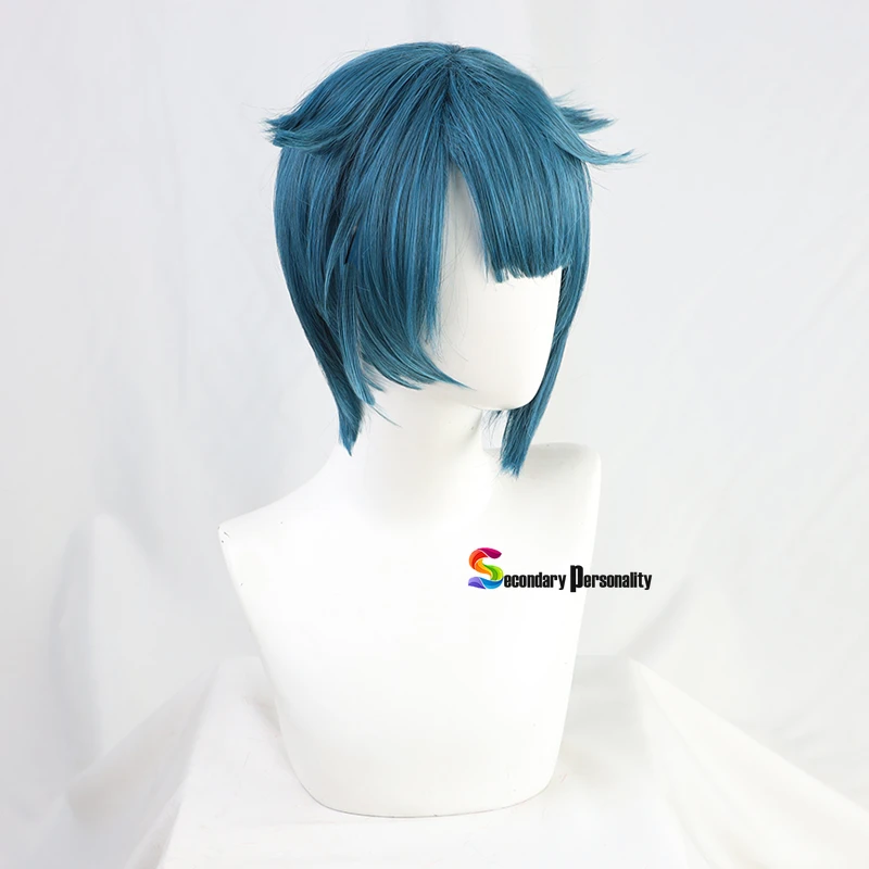 2021 New Genshin Impact Xingqiu Xing Qiu Cosplay Wig Blue Short Heat Resistant Synthetic Hair Adult Men Women Halloween Cosplay