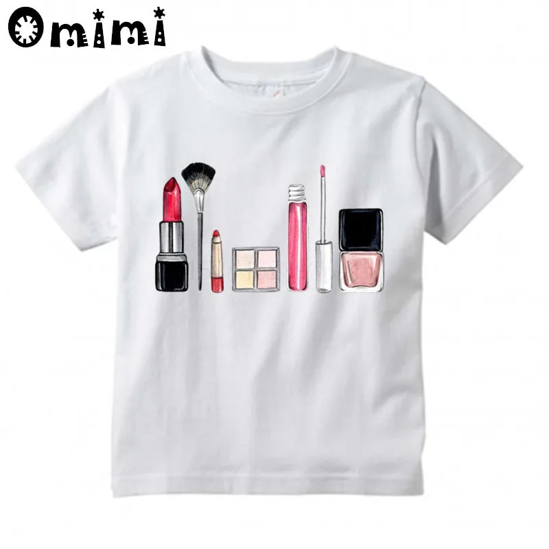 Baby Kids T Shirt Boys/Girls CUTE makeup Short Sleeve Tops Children's beautiful girl White T-Shirt, ooo3091