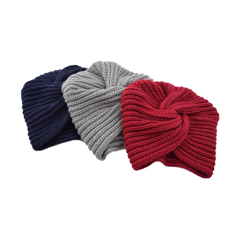 Bohomian Turban Cap Knitted Spring Winter Hat Women Knot Bandanas Twist Headwrap Knitting Warm Muslim Scarf Cross Headscarf Hot