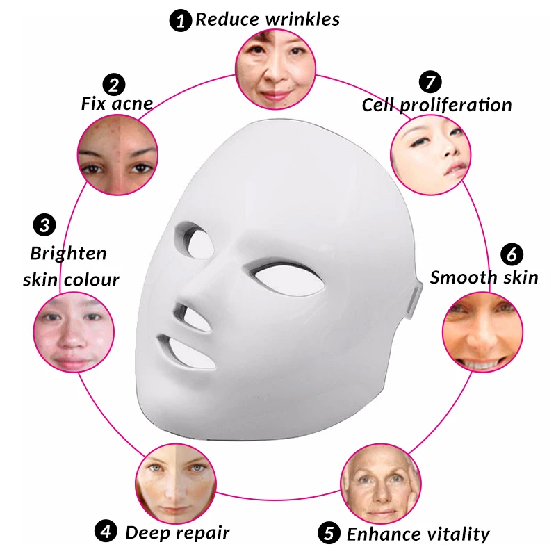 7Color LED Colorful Facial Masks Household Removal Acne Mark Skin Care Photon Rejuvenation Beauty Instrument Beauty Anti Wrinkle