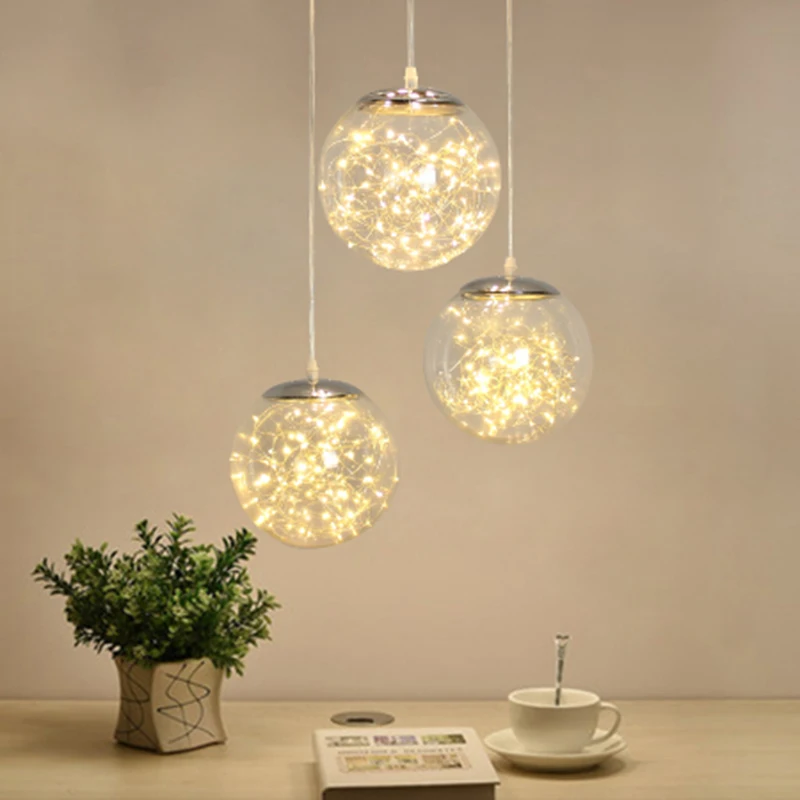 Norbic Creative Clear Glass Ball Pendant Lighting Fixture Home Deco Dining Room Loft Glowworm LED String Pendant Lamp