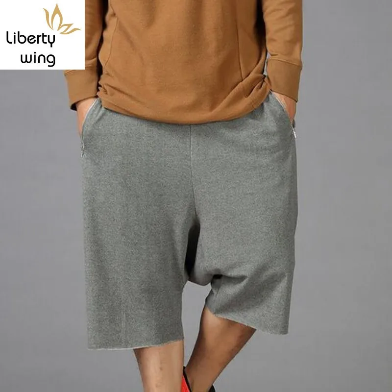 

100% Cotton Sweatpants Casual Hip Hop Baggy Loose Mens Drop Crotch Men Short Trousers Elastic Waist Male Harem Pants