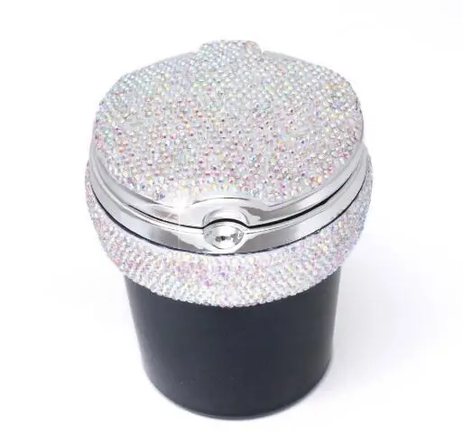 Rhinestones Portable Car Ashtray With Light Crystal Diamond Led Car Ash Tray Ashtray Storage Cup Holder Black For Girls Woman