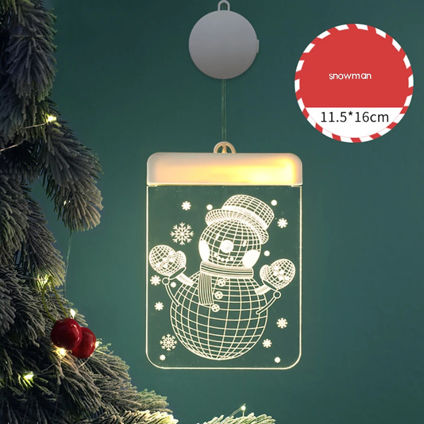 Pendurado Janela Cortina Luz Natal Interior Janela String Luz Decoração Árvore De Natal, Papai Noel, Floco De Neve, Branco Quente