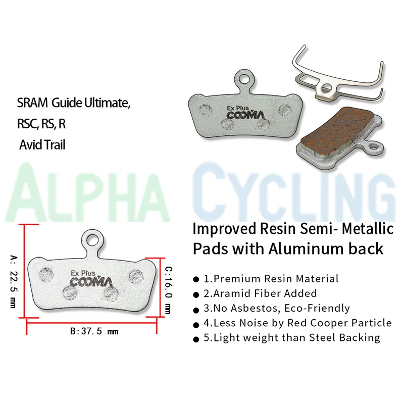 Plaquettes de frein à disque de vélo pour SRAM Nip, Guide UlOscar, RSC, RS, R happd Elixir Trial, Classe Ex Plus, Résine en alliage d\'aluminium, 4