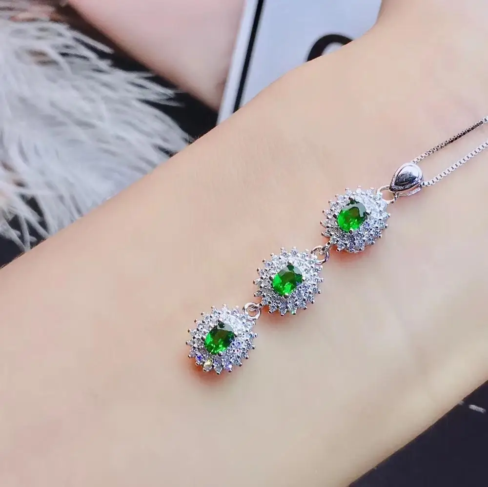 KJJEAXCMY boutique jewelry 925 sterling silver inlaid Natural Diopside pendant Female necklace supports inspection