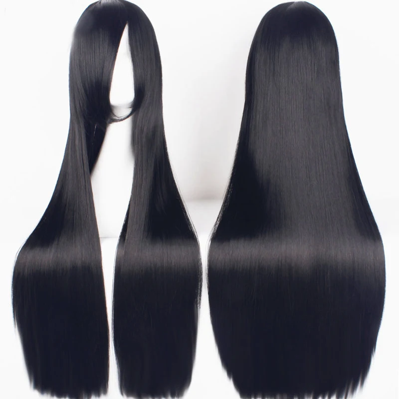 Mulan Cosplay Wig Side Parting 32‘’ 80cm/39‘’ 100cm Black Long Princess Women Girls Heat Resistant Cosplay Wig + Wig Cap