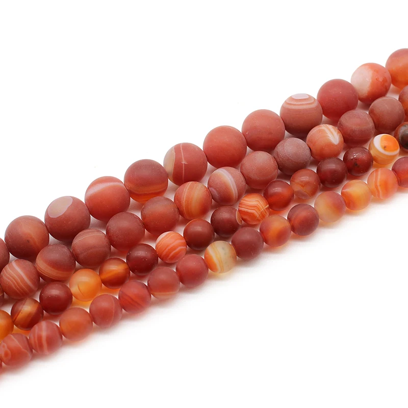 Natural Stone Frost Matte Red Stripe Agates Grind Onyx Round Loose Beads for Jewelry Making DIY 4 6 8 10 12MM Pick Size 15