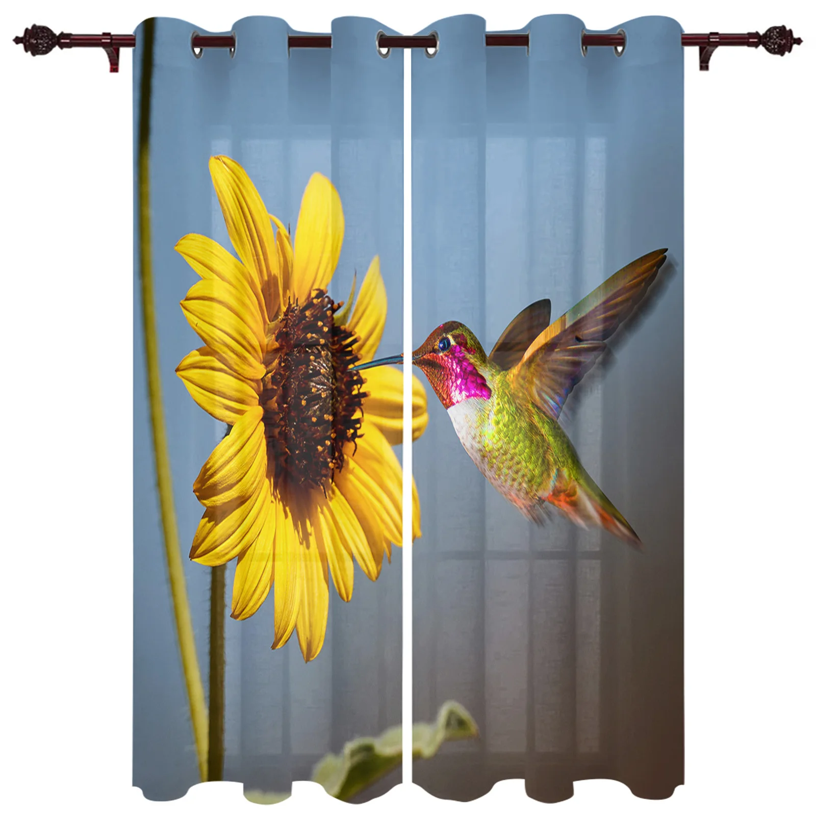 Daisy Hummingbird Flower Kitchen Curtain Kids Bedroom Living Room Balcony French Windows Curtain Fabric Pergola Bathroom