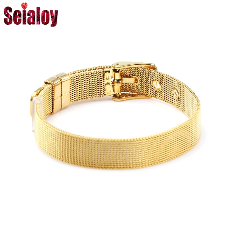 Seialoy 10mm High Quality Stainless Steel Gold Color Mesh Belt Bracelets Fit Charm Strap Bangle for Jewelry Accessories